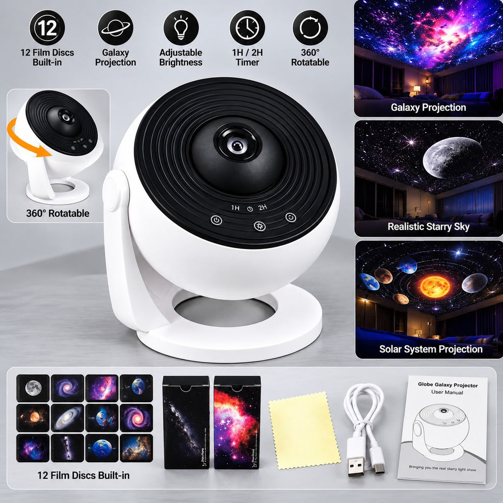 12-in-1 Galaxy Projector & Starry Sky Night Light with 360° Rotation and Timer