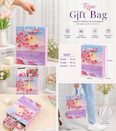remium Floral Paper Gift Bag with Rope Handles