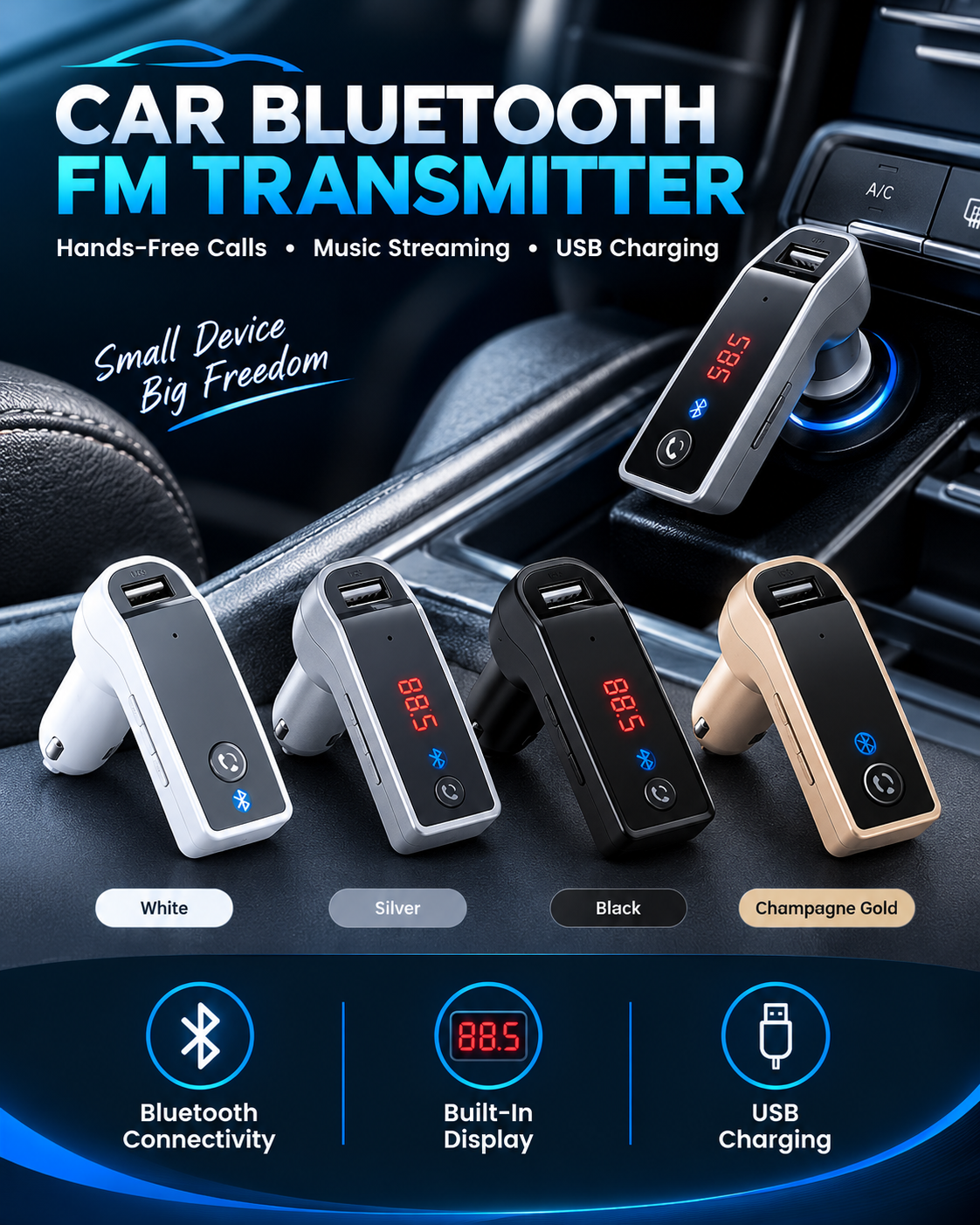 CAR Bluetooth FM Transmitter with USB Charging