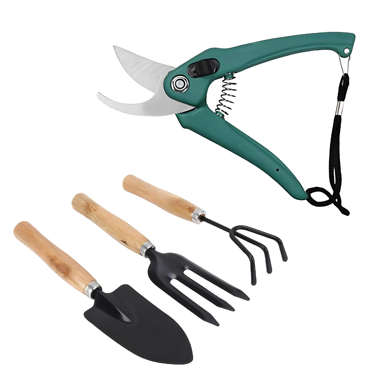 #1 Gardening Tool Set 4 Pcs – Pruner Shears, Hand Cultivator, Trowel & Fork with Wooden Handle for Planting, Weeding, Pruning & Soil Maintenance, Farming Equipment & Essential Garden Kit