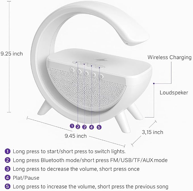3-in-1 RGB LED Wireless Charging Speaker – Music Sync Ambient Light + Fast Qi Charger + Bluetooth Stereo Sound | Modern Bedside Lamp