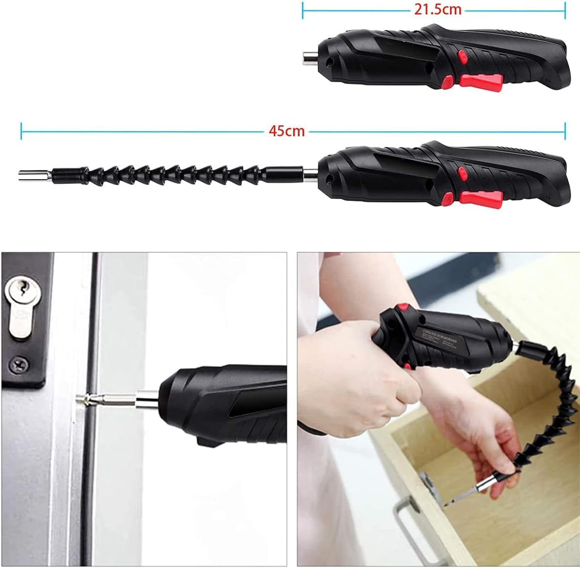 Rechargeable Cordless Screwdriver Kit (47 Pcs) – Multi-Function Electric Drill Set with Flexible Shaft, Screw Bits, Sockets & Carrying Case for DIY Home Repairs