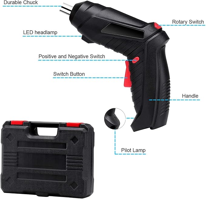 Rechargeable Cordless Screwdriver Kit (47 Pcs) – Multi-Function Electric Drill Set with Flexible Shaft, Screw Bits, Sockets & Carrying Case for DIY Home Repairs