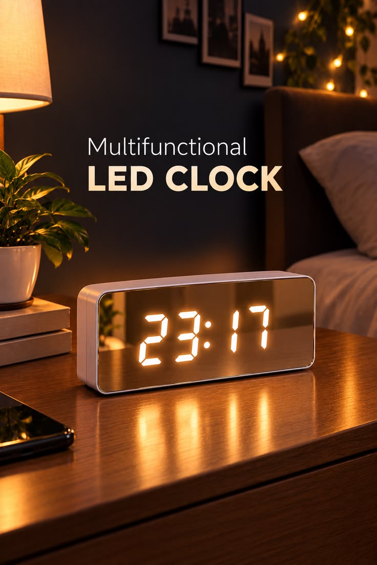 LED mirror digital alarm clock